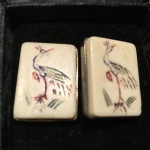 Bamboo Mahjong Tile Silver Cufflinks